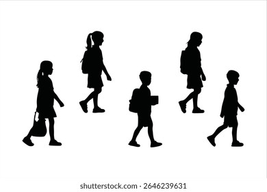 Back to school, boys and girls, kids going to school silhouette design