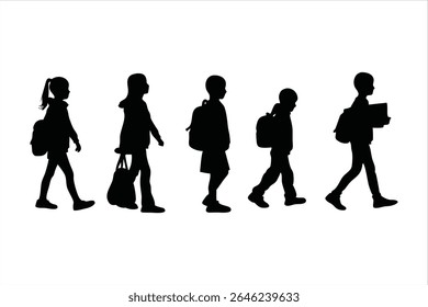 Back to school, boys and girls, kids going to school silhouette design