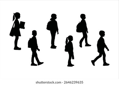 Back to school, boys and girls, kids going to school silhouette design