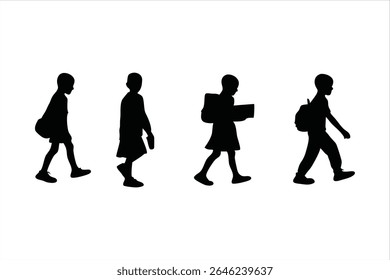 Back to school, boys and girls, kids going to school silhouette design