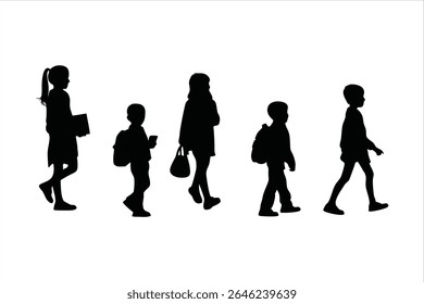 Back to school, boys and girls, kids going to school silhouette design