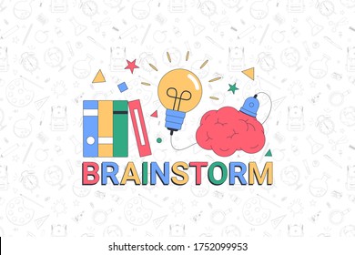 Back to school. Brainstorm. School banner template with typographic elements. Vector illustration