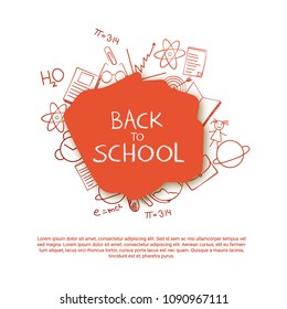 Back to school brochure, flyer and poster design illustration with ink splash and school suplies elements.