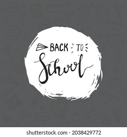 Afiche de volcado de pincel escolar, banner, diseño de postales, ilustración vectorial aislada en fondo blanco. Devolución de mano a afiche escolar, pancarta, tarjeta