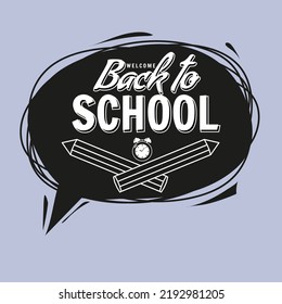 Back to school bubble poster, pencils, clock alarm clock, retro. Sale Background template