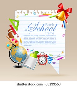 Back to school bubble for speech with place for text and stationery. Vector illustration. Check my portfolio for raster version.