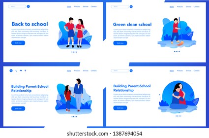 Back to school and build parent-school relationship simple user interface UX, UI screen template for mobile smart phone or responsive web site. School theme.