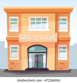 Back to school. The School building, education concept, flat design, vector illustration.  