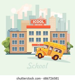 Back to school. School building in flat design.