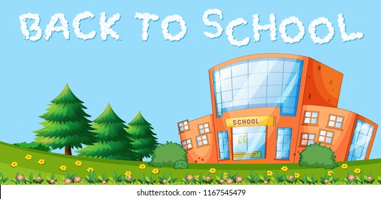 Back to school and school building illustration