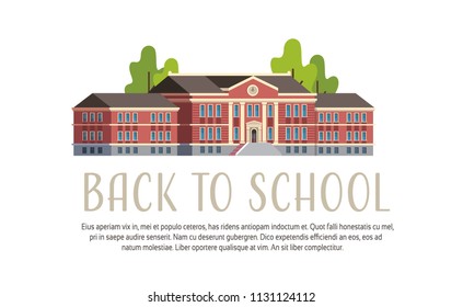 back to school building yard concept 1 september isolated white background flat horizontal copy space vector illustration