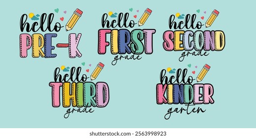 Back To School Bundle, First Day Of School , Hello School , Grade Bundle, Hello Pre Kindergarten 1st 2nd 3rd 4th 5th Grade 