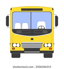 Back to school bus 2D cartoon object. Schoolbus vehicle isolated flat vector element white background. Public transport empty. Minibus front view student transport color spot illustration