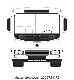 Back to school bus black and white 2D line object. Schoolbus vehicle isolated vector outline item. Public transport empty. Minibus front view student transport monochromatic flat spot illustration