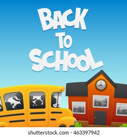 Back to School bus and a building
