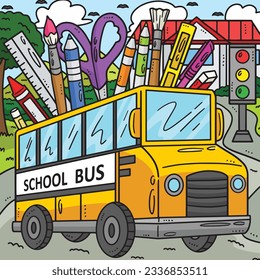 Back to School Bus Colored Cartoon Illustration