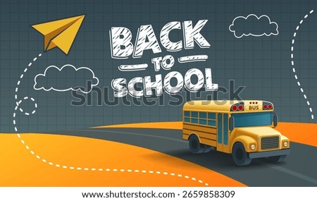 Back to School, the bus is driving on the way to school. Vector illustration
