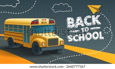 Back to School, the bus is driving on the way to school. Vector illustration