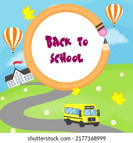 De vuelta a la escuela, el autobús escolar va a la escuela, afiches, ilustraciones vectoriales