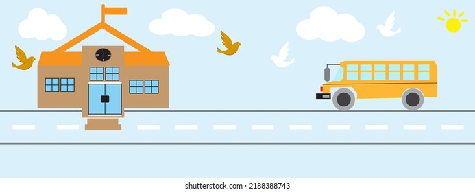 Back to school with bus and school icons.For school bus banner.