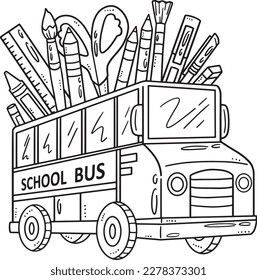 Back To School Bus Isolated Coloring Page for Kids