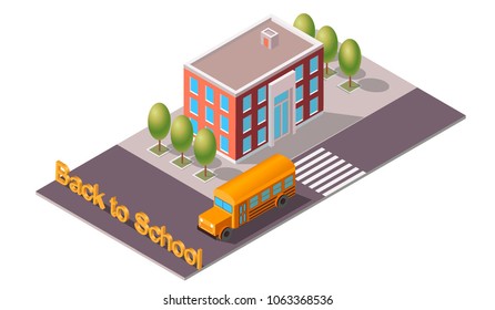 back to school. School bus. Isometric