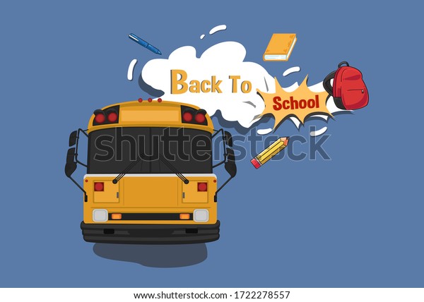 Back to school with school bus items\
and elements. sale banner, poster, flat design,\
vector.