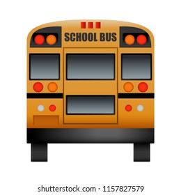 Back of school bus mockup. Realistic illustration of back of school bus vector mockup for web design isolated on white background