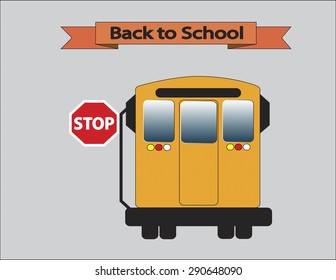 Back of school bus with text message stating back to school. Vector illustration format. 