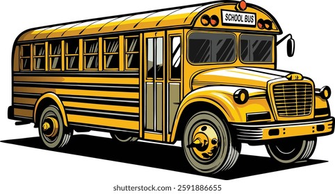 Back to School Bus, Yellow classic school bus. American education. School Bus vector on white background.	