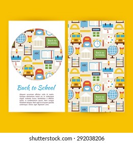 Back to School Business Banners Set Template. Flat Style Vector Illustration of Brand Identity for Science Education and Knowledge Promotion. Colorful Pattern for Advertising