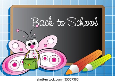 De vuelta a la escuela con una mariposa y lápices
