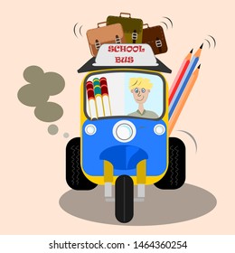Back to school by Tuk Tuk car vector illustration.