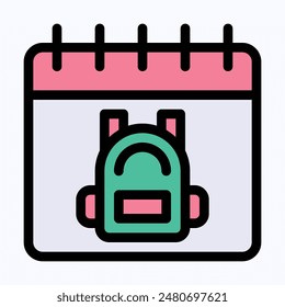 Back To School Calendar, School Bag Vector Calendar Icon, Lineal Color Vector Icon. 
