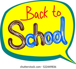 Back to School call out vector with 'school' word contains solid color separate character with sketched lines over it. 