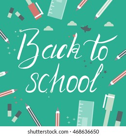 Back to School calligraphic Design on chalkboard . Vector illustration.