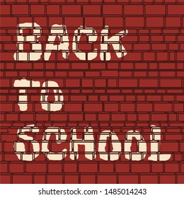Back to School Calligraphic Designs Label. Graffiti Text on Brick Wall.