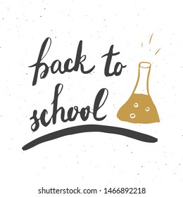 Back to School Calligraphic Lettering. Calligraphy Lettering with School Elements, sketch doodles. Hand Drawn Text Vector illustration .