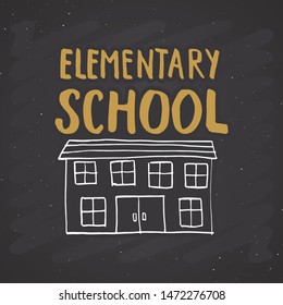 Back to School Calligraphic Lettering. Calligraphy Lettering with School Elements, sketch doodles. Hand Drawn Text Vector illustration on chalkboard background.