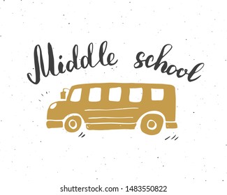 Back to School Calligraphic Lettering. Calligraphy Lettering with School Elements, sketch doodles. Hand Drawn Text Vector illustration .