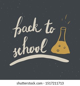 Back to School Calligraphic Lettering. Calligraphy Lettering with School Elements, sketch doodles. Hand Drawn Text Vector illustration .