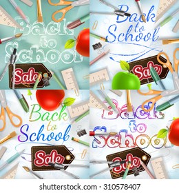 Back to School Calligraphic Sale Designs Set On Paper. Retro Style Elements. Vintage Ornaments. Sale, Clearance. EPS 10 vector file included