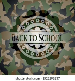 Back to School camo emblem. Vector Illustration. Detailed.