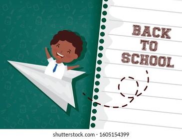 back to school card with afro student boy vector illustration design