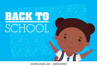 back to school card with afro student girl vector illustration design