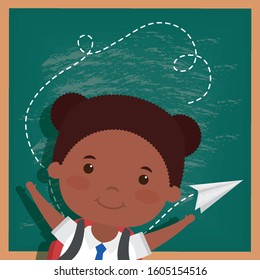 back to school card with afro student girl vector illustration design