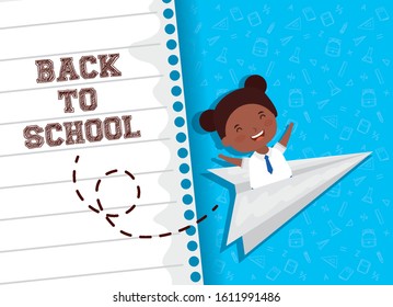 back to school card with afro student girl vector illustration design