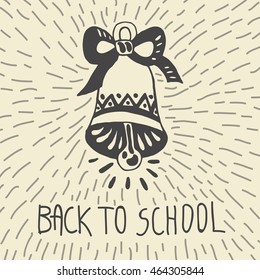 Back to school card with school bell. Vector illustration of school bell on beige background
