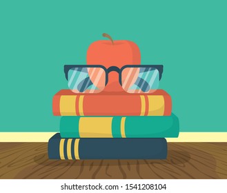 back to school card with books and apple vector illustration design