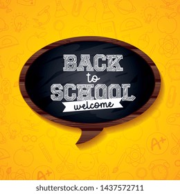 Back to school card with bubble sign on yellow background - vector editable illustration image